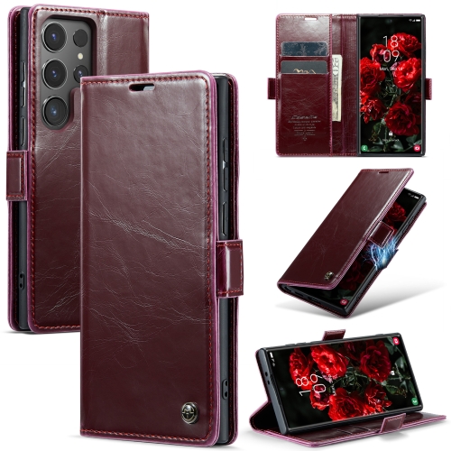 

For Samsung Galaxy S24 Ultra 5G CaseMe 003 Crazy Horse Texture Flip Leather Phone Case(Mulberry Red)
