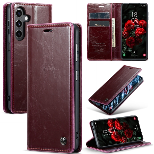 

For Samsung Galaxy S24+ 5G CaseMe 003 Crazy Horse Texture Flip Leather Phone Case(Mulberry Red)