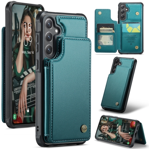 

For Samsung Galaxy S24 5G CaseMe C22 PC+TPU Business Style RFID Anti-theft Leather Phone Case(Blue Green)