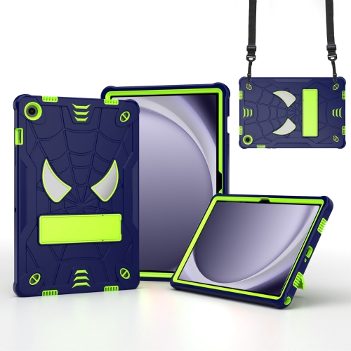 

For Samsung Galaxy Tab A9+ Fold-Holder Spider Silicone Hybrid PC Tablet Case(Navy Yellow Green)