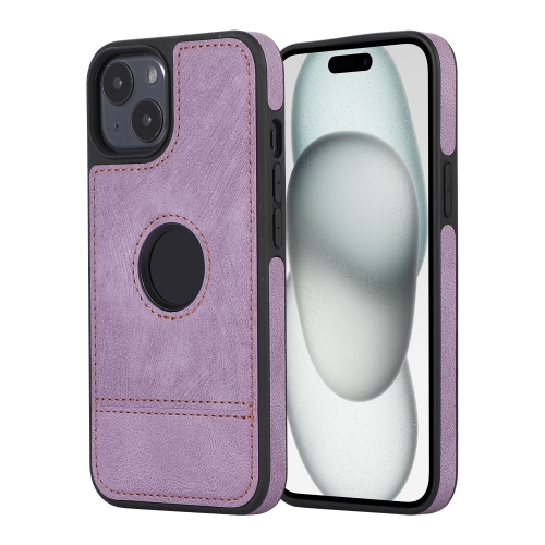 

For iPhone 15 Plus Splicing Sewing Hollow Cutout PU Phone Case(Purple)