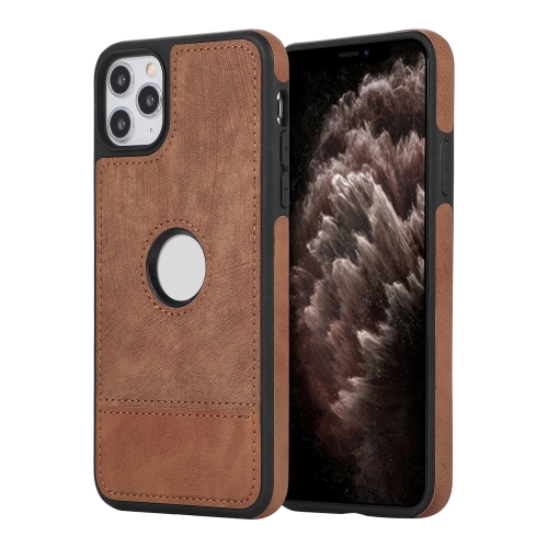 

For iPhone 11 Pro Max Splicing Sewing Hollow Cutout PU Phone Case(Brown)