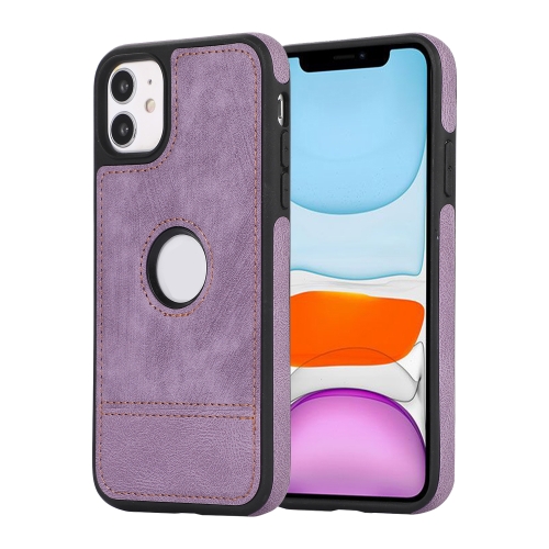 

For iPhone 11 Splicing Sewing Hollow Cutout PU Phone Case(Purple)