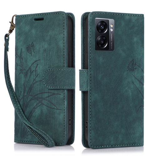 

For OPPO A77 4G / A77S Orchid Butterfly Embossed Leather Phone Case(Green)