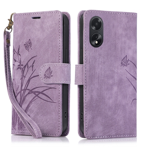 

For OPPO A78 4G Orchid Butterfly Embossed Leather Phone Case(Purple)