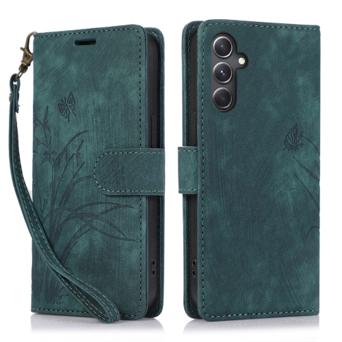

For Samsung Galaxy S24+ 5G Orchid Butterfly Embossed Leather Phone Case(Green)
