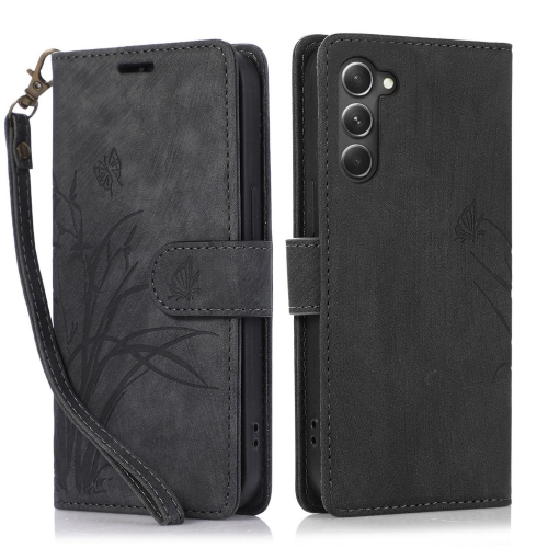 

For Samsung Galaxy S23+ 5G Orchid Butterfly Embossed Leather Phone Case(Black)