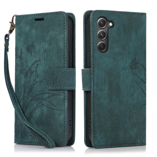 

For Samsung Galaxy S23 5G Orchid Butterfly Embossed Leather Phone Case(Green)