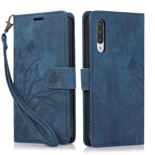 

For Samsung Galaxy A70 / A70s Orchid Butterfly Embossed Leather Phone Case(Blue)