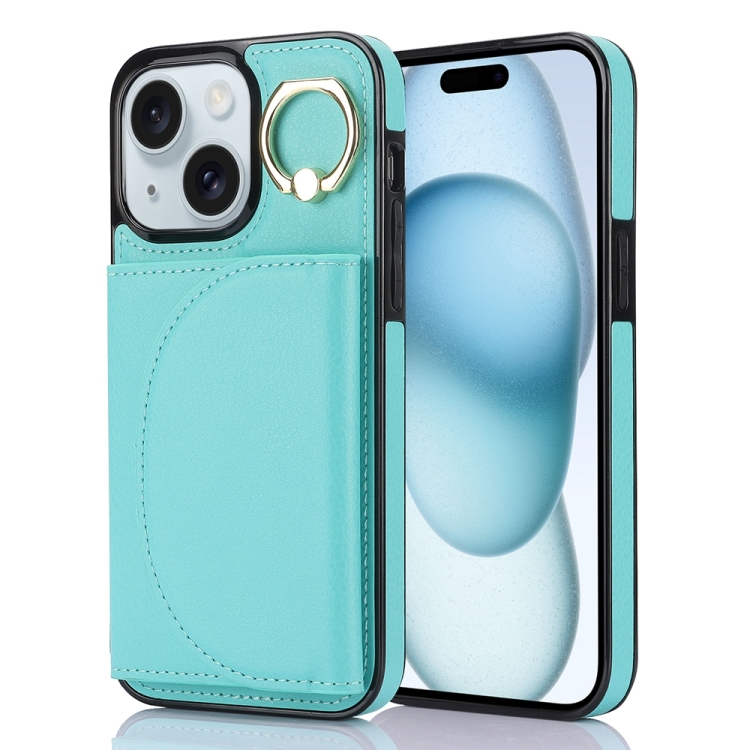 For iPhone 15 Plus Ring Holder Card Bag Skin Feel Phone Case(Green)
For iPhone 15 Plus Ring Holder Card Bag Skin Feel Phone Case(Green)