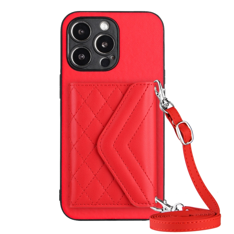 For iPhone 13 Pro Max Rhombic Texture Card Bag RFID Phone Case with Long Lanyard(Red)
For iPhone 13 Pro Max Rhombic Texture Card Bag RFID Phone Case with Long Lanyard(Red)