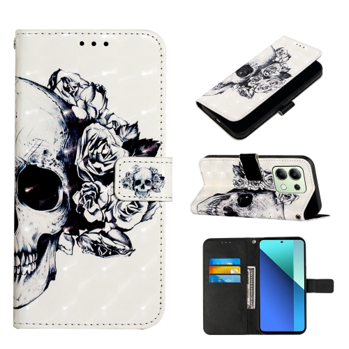 

For Xiaomi Redmi Note 13 4G Global 3D Painting Horizontal Flip Leather Phone Case(Skull)