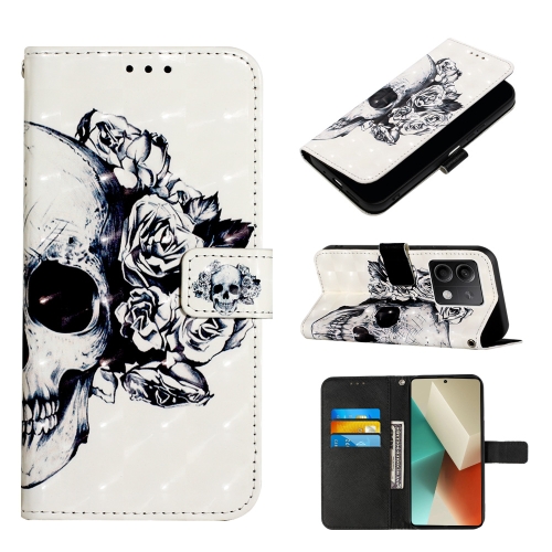 

For Xiaomi Redmi Note 13 5G Global 3D Painting Horizontal Flip Leather Phone Case(Skull)