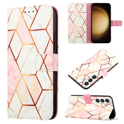 

For Samsung Galaxy S24+ 5G PT003 Marble Pattern Flip Leather Phone Case(Pink White)