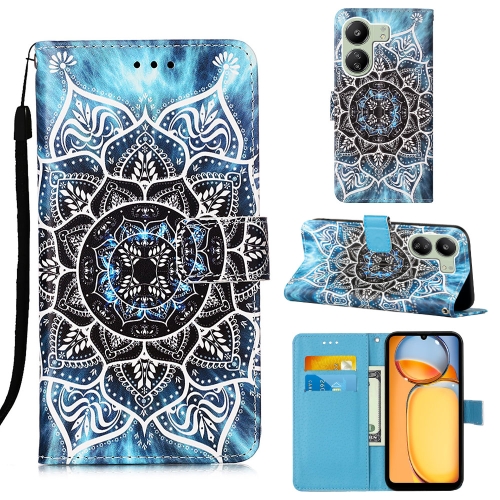 

For Xiaomi Redmi 13C Colored Drawing Pattern Plain Weave Leather Phone Case(Undersea Mandala)