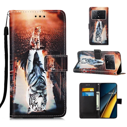 

For Xiaomi Redmi K70E Colored Drawing Pattern Plain Weave Leather Phone Case(Cats And Tigers)