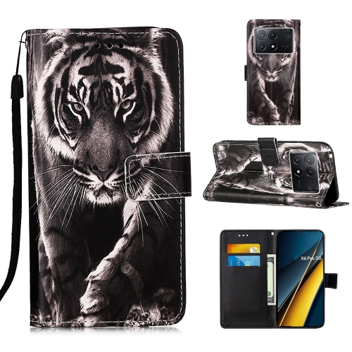 

For Xiaomi Redmi K70E Colored Drawing Pattern Plain Weave Leather Phone Case(Black And White Tiger)