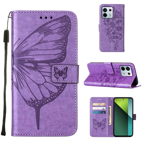 

For Xiaomi Redmi Note 13 Pro 5G Global Embossed Butterfly Leather Phone Case(Purple)