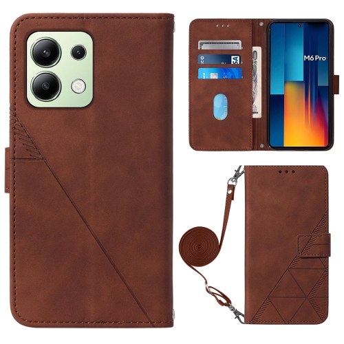 

For Xiaomi Poco M6 Pro 4G Crossbody 3D Embossed Flip Leather Phone Case(Brown)