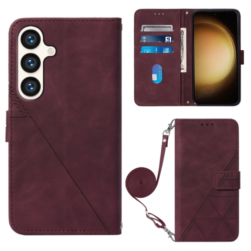 

For Samsung Galaxy S24+ 5G Crossbody 3D Embossed Flip Leather Phone Case(Wine Red)