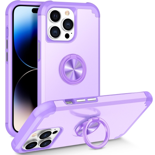 

For iPhone 14 Pro Max L2 Rotating Ring Holder Magnetic Phone Case(Light Purple)