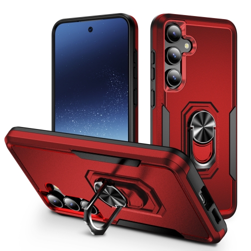 

For Samsung Galaxy S24+ 5G Pioneer Armor Heavy Duty PC + TPU Phone Case with Holder(Red+Black)