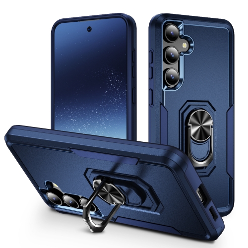 

For Samsung Galaxy S24+ 5G Pioneer Armor Heavy Duty PC + TPU Phone Case with Holder(Blue)
