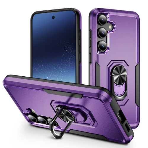

For Samsung Galaxy S24+ 5G Pioneer Armor Heavy Duty PC + TPU Phone Case with Holder(Purple+Black)