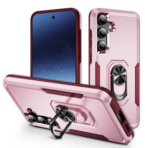 

For Samsung Galaxy S24 5G Pioneer Armor Heavy Duty PC + TPU Phone Case with Holder(Pink+Rose Red)