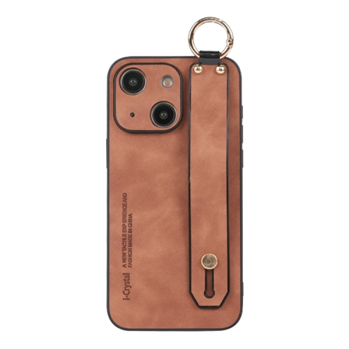 

For iPhone 15 Lambskin Wristband Holder Phone Case(Khaki)