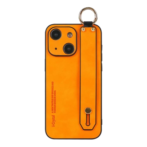 

For iPhone 14 Plus Lambskin Wristband Holder Phone Case(Orange)