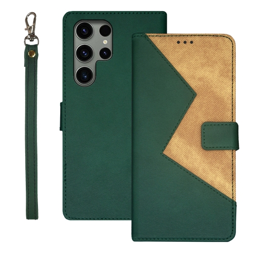 

For Samsung Galaxy S24 Ultra 5G idewei Two-color Splicing Leather Phone Case(Green)