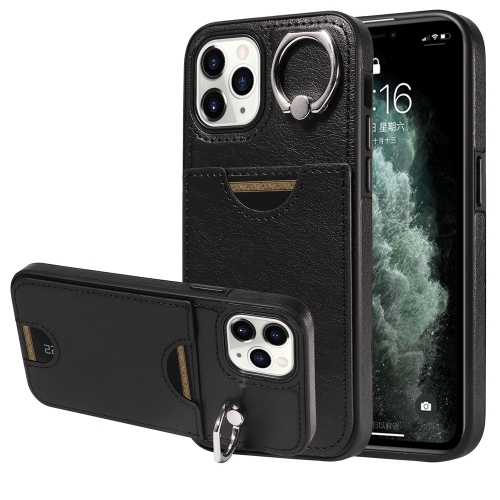 

For iPhone 11 Pro Calf Texture Card Slot Ring Holder Phone Case(Black)