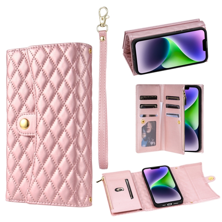 For iPhone 14 Plus Zipper Multi-Card Wallet Rhombic Leather Phone Case(Rose Gold)
For iPhone 14 Plus Zipper Multi-Card Wallet Rhombic Leather Phone Case(Rose Gold)