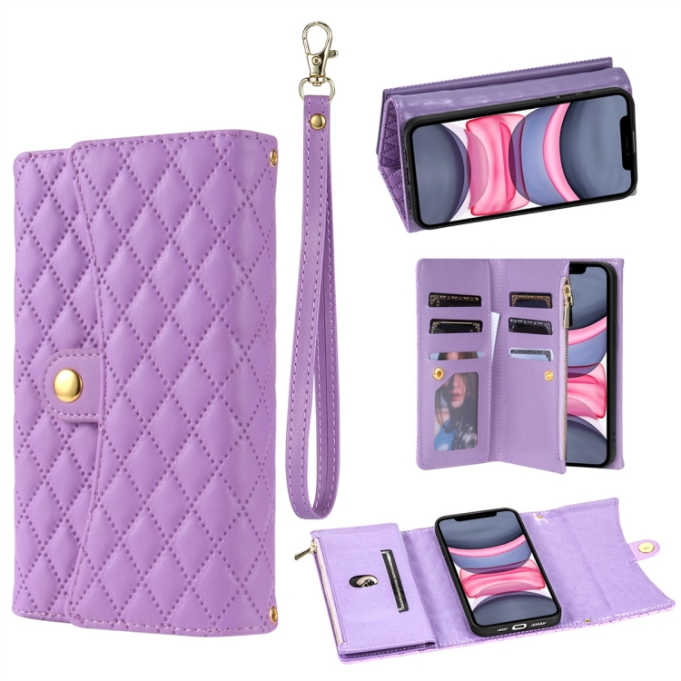 For iPhone 11 Zipper Multi-Card Wallet Rhombic Leather Phone Case(Purple)
For iPhone 11 Zipper Multi-Card Wallet Rhombic Leather Phone Case(Purple)