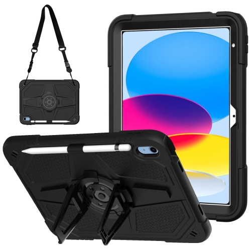 

For iPad 10th Gen 10.9 2022 Punk Stand PC Hybrid Silicone Tablet Case with Shoulder Strap(Black)