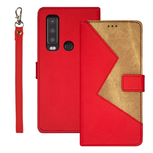 

For CAT S75 idewei Two-color Splicing Leather Phone Case(Red)