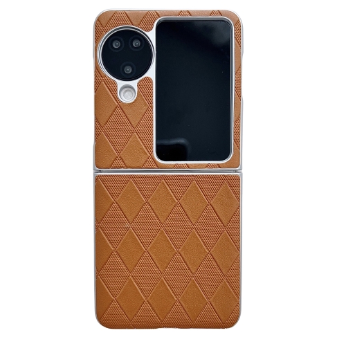 

For OPPO Find N3 Flip Pearlescent Paint Diamond Shaped Checkered Leather Phone Case(Brown)