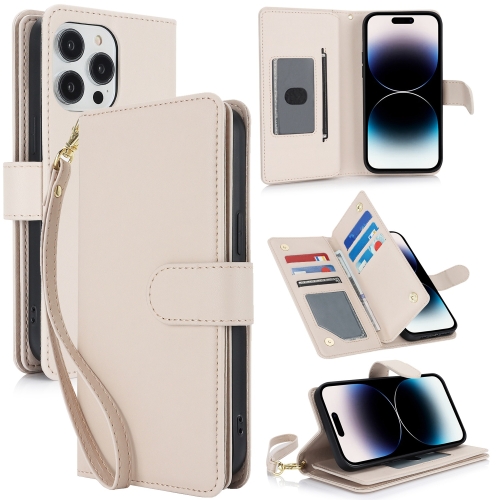 

For iPhone 14 Pro Max Multi-Card Wallet RFID Leather Phone Case(Apricot)