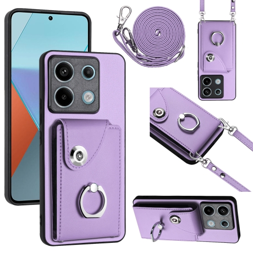 

For Xiaomi Redmi Note 13 Pro 5G Global Organ Card Bag Ring Holder Phone Case with Long Lanyard(Purple)