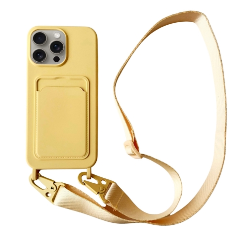 

For iPhone 12 Pro Max Card Slot Liquid Silicone Phone Case with Lanyard(Yellow)