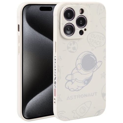 

For iPhone 15 Pro Astronaut Pattern Silicone Straight Edge Phone Case(Flying Astronaut-White)