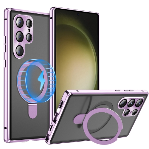 

For Samsung Galaxy S23 Ultra 5G MagSafe Magnetic HD Frosted Tempered Glass Holder Phone Case(Purple)