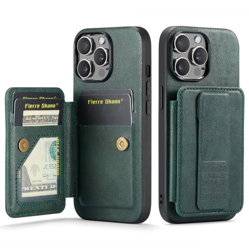 

For iPhone 14 Pro Max Fierre Shann Oil Wax Cow Leather Card Holder Back Phone Case(Green)