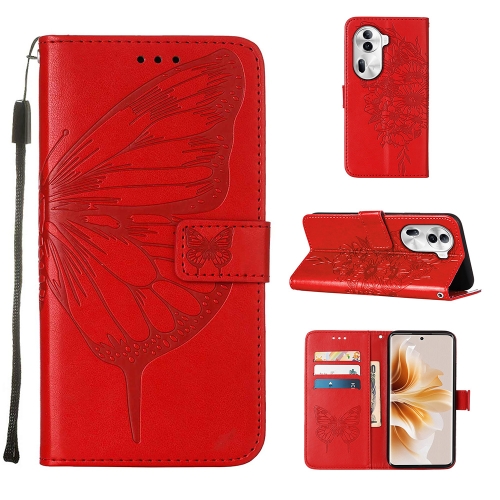 

For OPPO Reno11 Pro 5G Global Embossed Butterfly Leather Phone Case(Red)