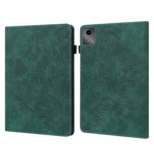 

For Lenovo Tab M11 / Xiaoxin Pad 11 2024 Peacock Embossed Pattern Leather Tablet Case(Green)