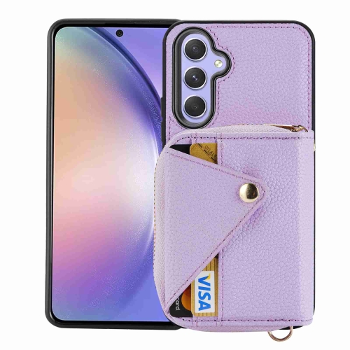 

For Samsung Galaxy S23 FE 5G Crossbody Zipper Card Bag RFID Anti-theft Phone Case(Purple)