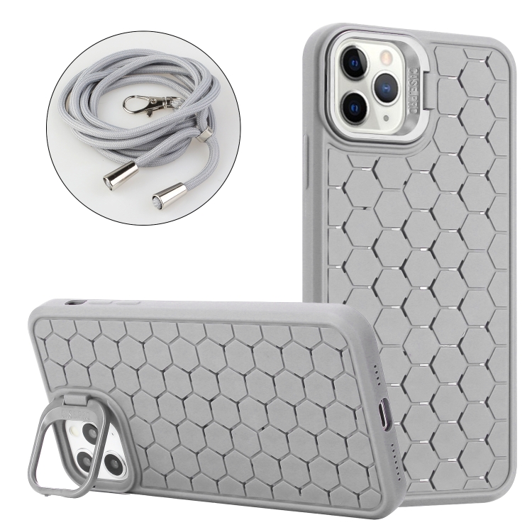For iPhone 14 Pro Max Honeycomb Radiating Lens Holder Magsafe Phone Case with Lanyard(Grey) 
For iPhone 14 Pro Max Honeycomb Radiating Lens Holder Magsafe Phone Case with Lanyard(Grey)