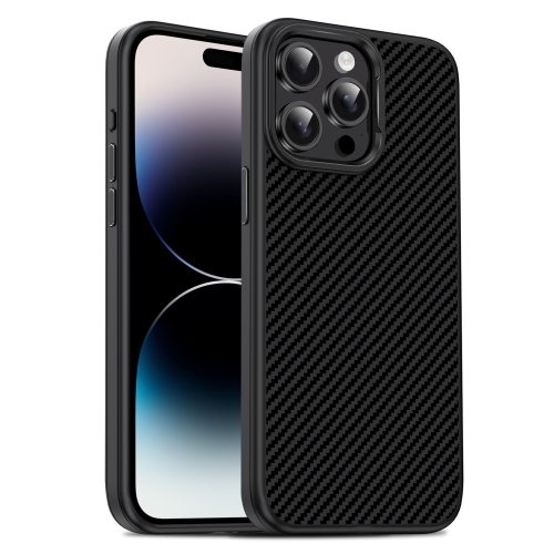 

For iPhone 14 Pro Carbon Fiber Textured Oil Spray PC + TPU Phone Case(Black)