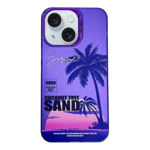 

For iPhone 14 Creative Oil Painting Colorful Sunset Scenery TPU + PC Shockproof Phone Case(Purple Coconut Tree)
